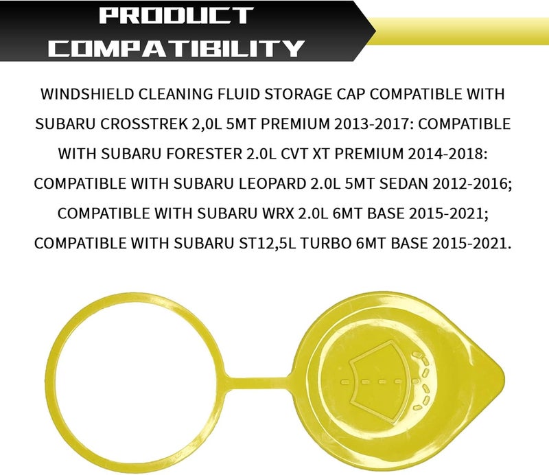 Eponcia Windshield Washer Fluid Cap Wiper Washer Fluid Reservoir Cap Cover Replacement for Subaru, 86615FJ000 Windshield Cleaner Tank Caps for Subaru Crosstrek Forester Impreza WRX Accessories(Yellow) - Image 4